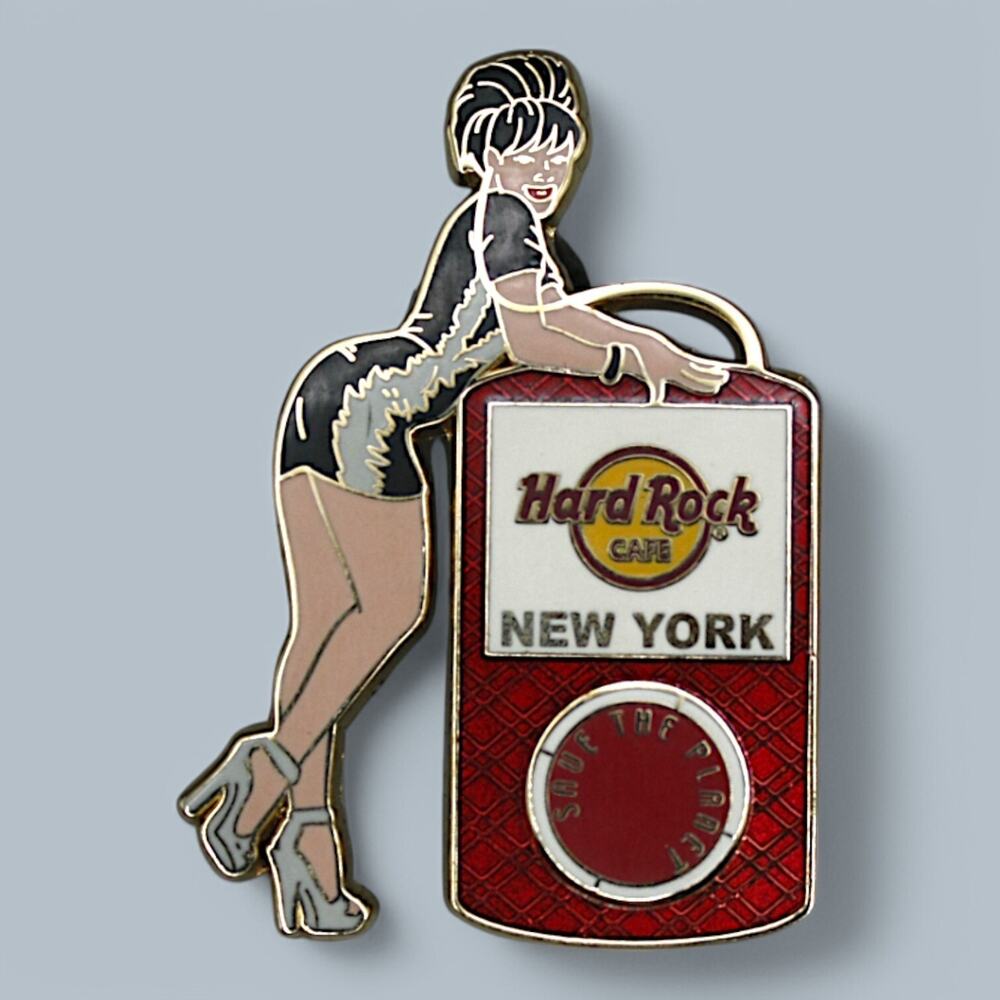 Hard Rock Pin 2007 New York Save The Planet Music Girl Red iPod 3D Spinner Dial